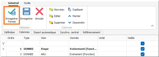 Colonnes du tableau d'analyse